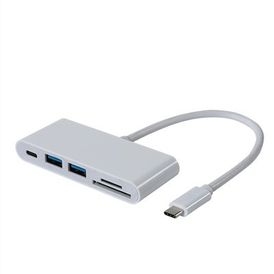USB C Sang 2 Cổng Hub USB Có Đầu Đọc Thẻ Và Cổng PD
