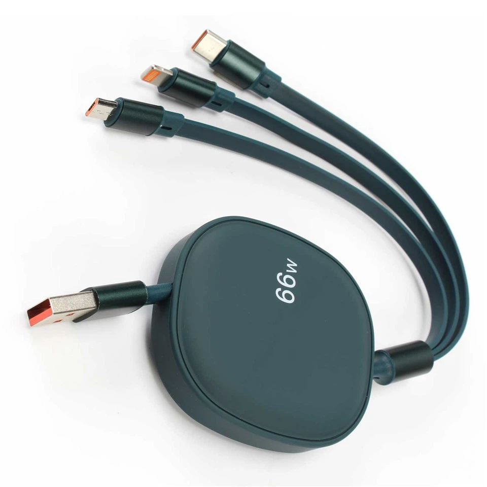 66W 3 in 1 Cáp sạc phẳng có thể thu vào